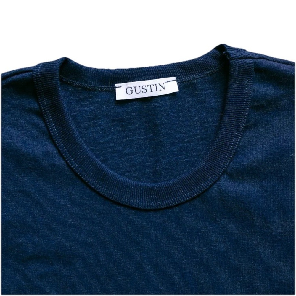 Gustin Mens Medium Navy Blue Short Sleeve Crew Neck Jersey Cotton T-Shirt USA - Picture 2 of 4
